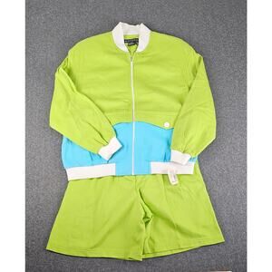 VTG 80s IB Diffusion 2pc short set womens sz 10 kiwi turquoise zip jacket preppy